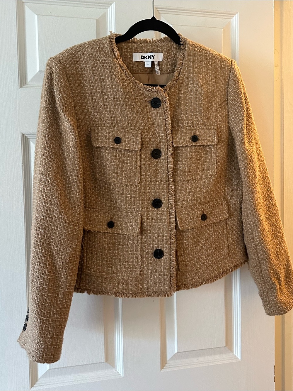 DKNY Camel Tweed Button Front Blazer Jacket